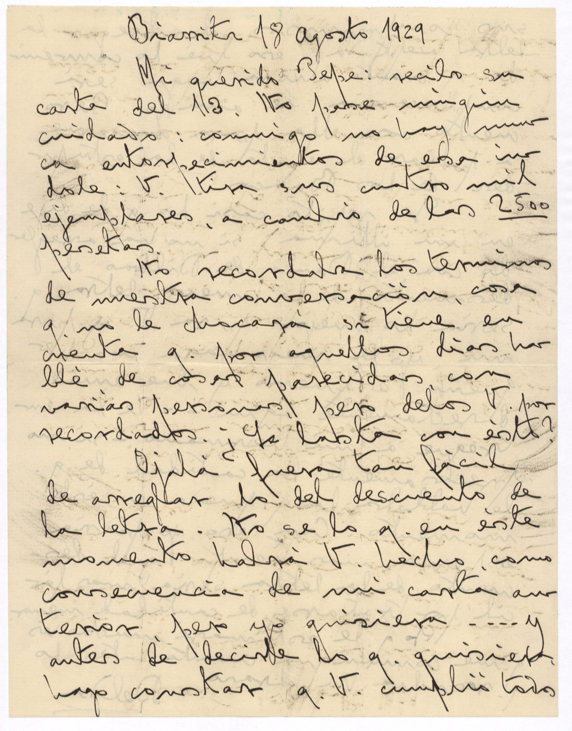 Carta de Joaquín Belda a José Ruiz-Castillo sobre una letra bancaria.